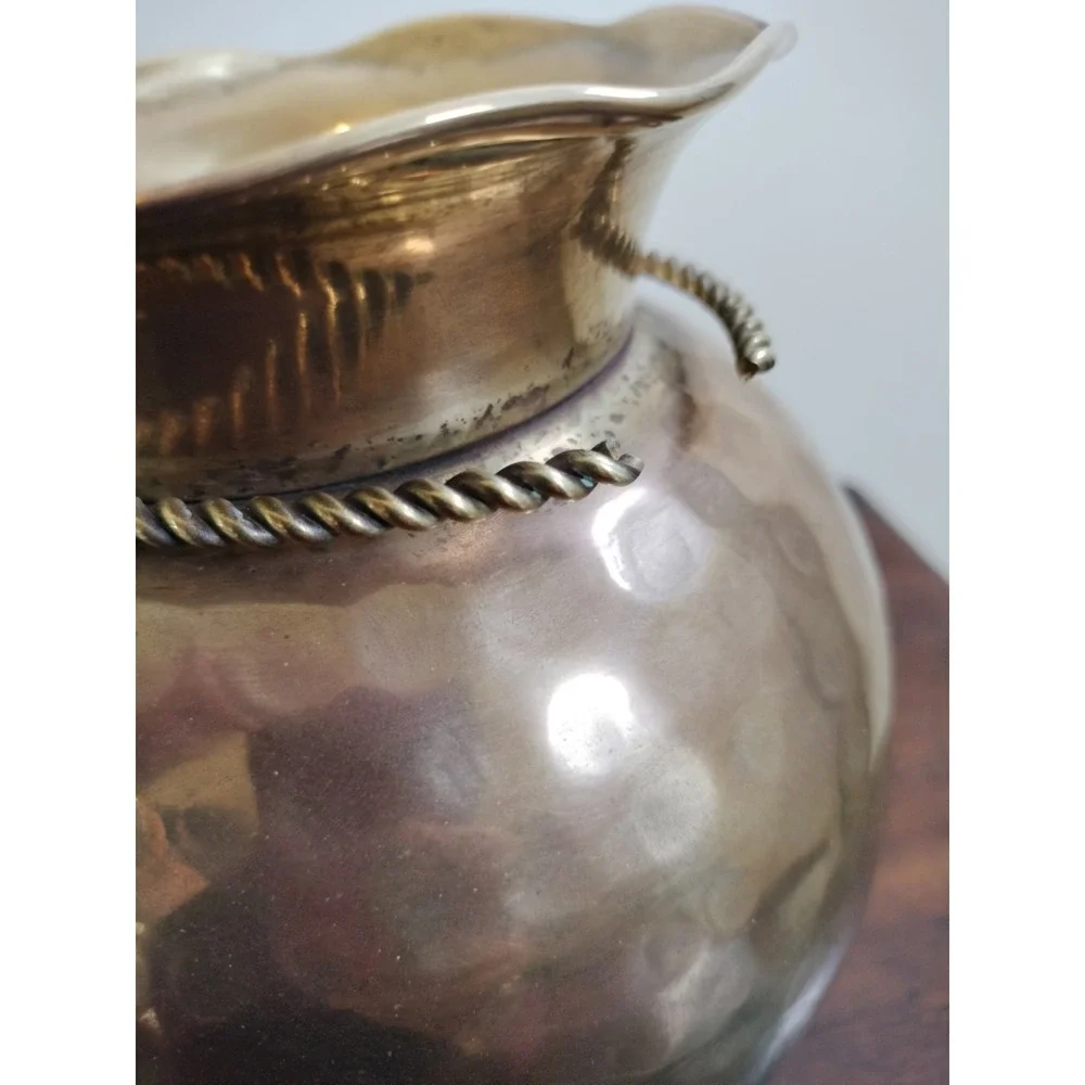 Vintage Hammered Brass Vase with Rope & Tassel Detail  Bohemian  MCM Decor